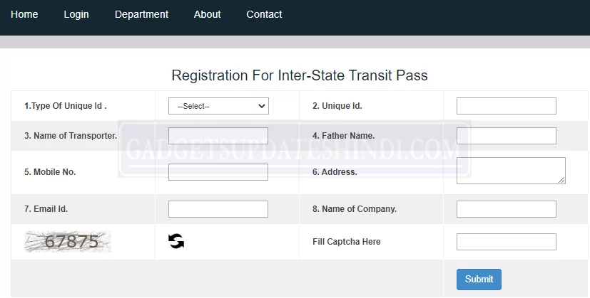 Registration For Inter State Transit Pass STEP