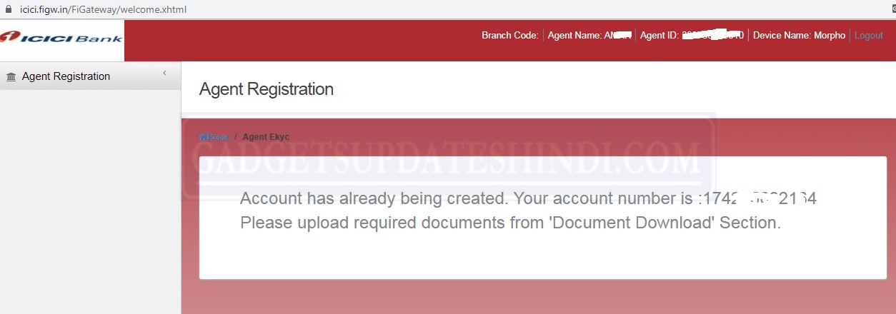 Account has already being created. Your account number is