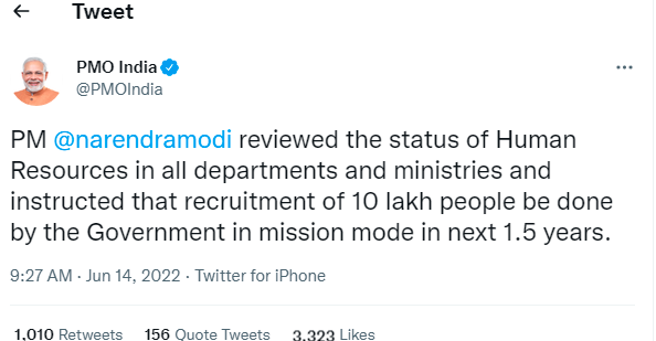 Modi government got 10 lakh jobs in one and a half year